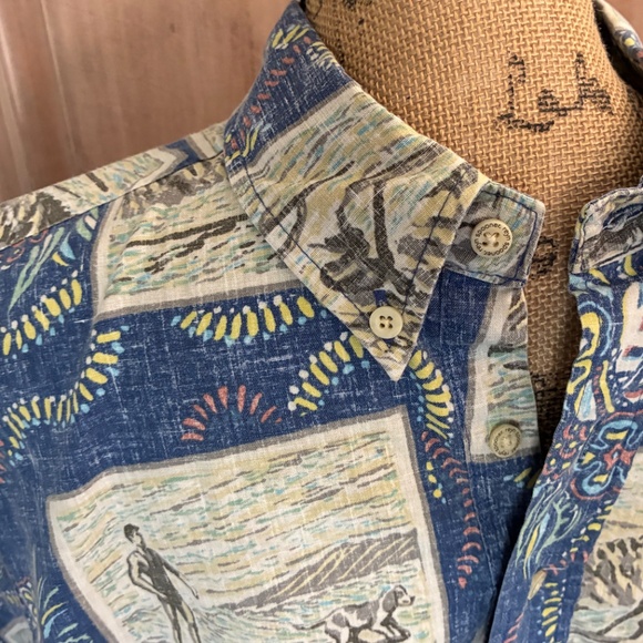 Reyn Spooner Vintage Hawaiian shirt Reverse Print postcard blue popover surf L - Picture 11 of 16
